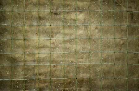 Background made of old green glass with metal gridの写真素材