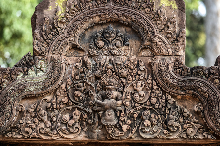 Sculptures on Banteay Srei temple, Angor Wat Cambodia.の写真素材