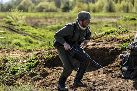 Rosowek, Poland, april 23, 2017: Historical reconstruction battle for Stettin in 1945, Red army against Wehrmacht in Rosowek.のeditorial素材