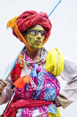 Udaipur, India, september 14, 2010:  A portrait od indian hijra dancing on a local street in india.のeditorial素材