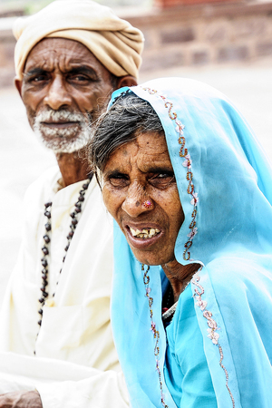 Jodhpur, India, september 10, 2010: Portrait of indian couple in traditional clothes.のeditorial素材