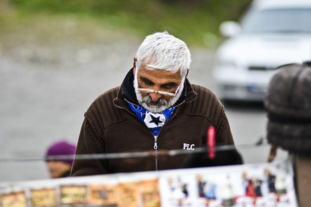 Mtskheta, Georgia, November 18, 2014:  Portrait of an old georgian man in Mtskheta, Georgia, Europe.のeditorial素材