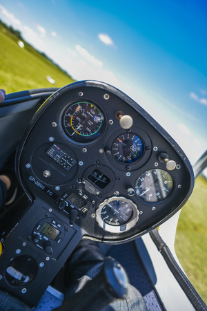 Cockpit od the saiplane, sailplane inside.