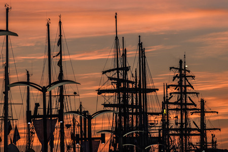Masts of yachts at sunrise in port at the finale of The Tall Ships Races 2017 in Szczecinのeditorial素材