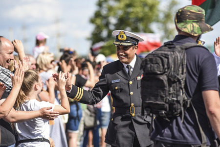Szczecin, Poland, August 6, 2017: The Tall Ships Races 2017 crew parade in Szczecin, Shabab Oman II