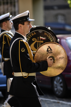 Szczecin, Poland, 30 september 2017: The naval orchestra playing the parade of Maritime University in Szczecin.のeditorial素材