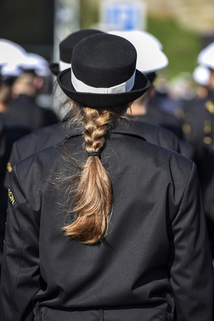 Szczecin, Poland, 30 september 2017: Maritime University in Szczecin student at the start of the academic year.のeditorial素材