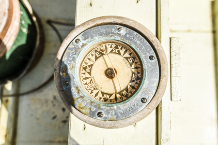 Szczecin, Poland, 7 august 2017:  Old classic compass on a sailing yacht during the TTSR final in Szczecin.のeditorial素材
