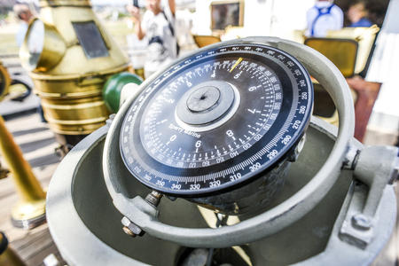 Szczecin, Poland, 7 august 2017:  Old classic compass on a sailing yacht during the TTSR final in Szczecin.のeditorial素材