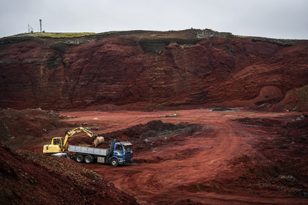 Stone mine of red stone in Iceland.のeditorial素材
