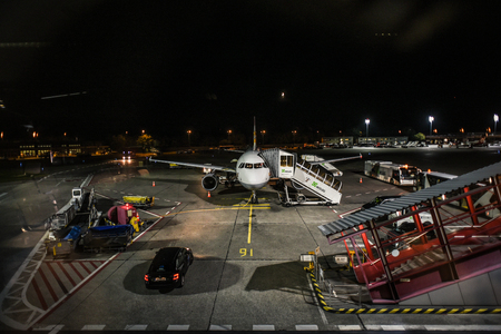 Berlin, Germany, 27 august 2017: Plane on the Tegel Airport Plane, ready for departure.のeditorial素材