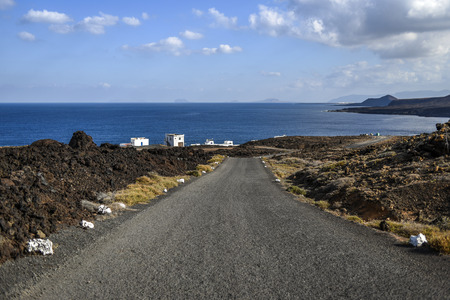 Asphalt road among on the Lanzarote Canary Islands