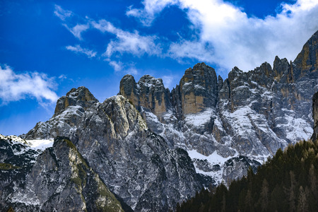 Winter landscape of the Dolomites mountains in Italy.