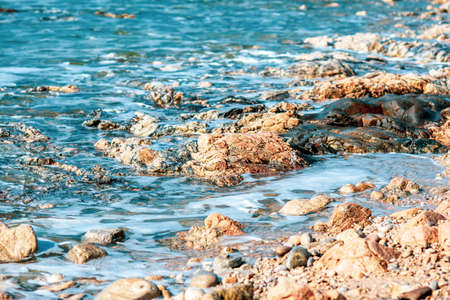 Sea landscape, rocky ocean coast, selective focus.の写真素材