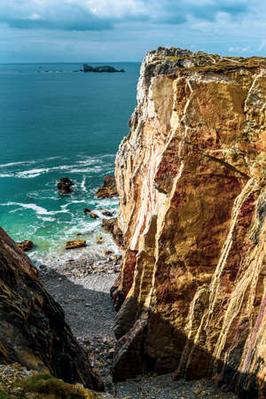 The beautiful and rocky coast of France, the bays between the rocks, the turquoise color of the...