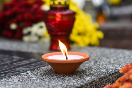 Candles at the Cemetery for the All Saints' Day in Poland.の写真素材