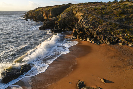 The wild coast of France near Pornic, a beach with rocks. A beautiful landscape.の写真素材