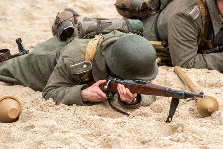 Historical reconstruction of the Battle of Kolobrzeg in Poland during World War II.