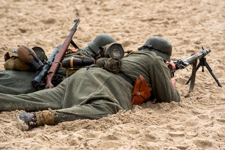 Historical reconstruction of the Battle of Kolobrzeg in Poland during World War II.