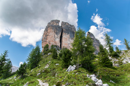 Beautiful rocky Cinque Torri in the Dolomites in Italy.の写真素材
