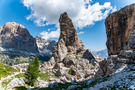 Beautiful rocky Cinque Torri in the Dolomites in Italy.の写真素材