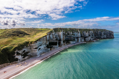 Beautiful seaside landscape of cliffs on the Normandy coast in France, Etretat.