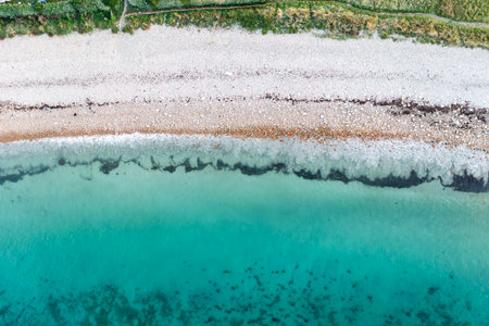Texture of landscape of beach and sand, beach by drone.の写真素材
