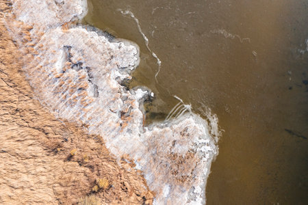 Beautiful natural landscapes from a drone. Frozen Lake Dabie in Poland.の写真素材