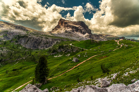Beautiful mountain landscape. View of the Italian Dolomites in South Tyrol, included on the UNESCO list.の写真素材