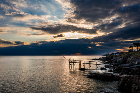 Beautiful fishing cottages on the ocean coast in France.の写真素材