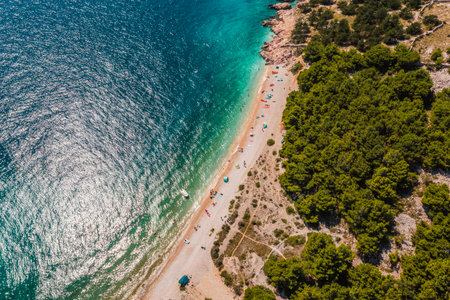 Beautiful aerial landscape from a drone on the Croatian island of Krk. Croatian landscape.の写真素材