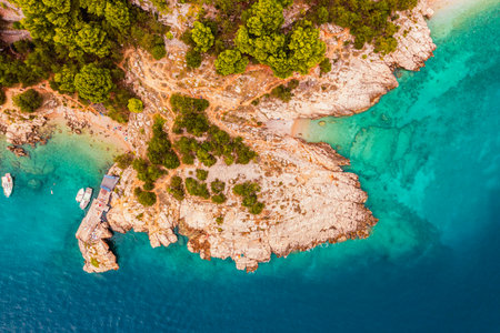 Beautiful aerial landscape from a drone on the Croatian island of Krk. Croatian landscape.の写真素材