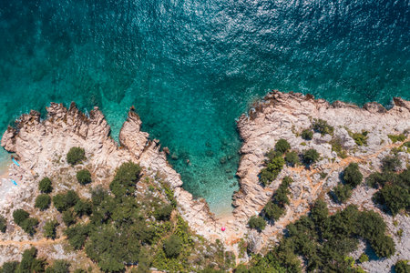 Beautiful aerial landscape from a drone on the Croatian island of Krk. Croatian landscape.の写真素材