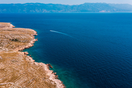 Beautiful aerial landscape from a drone on the Croatian island of Krk. Croatian landscape.の写真素材