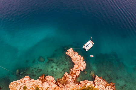 Beautiful aerial landscape from a drone on the Croatian island of Krk. Croatian landscape.の写真素材