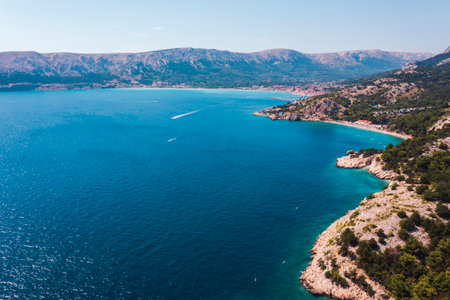 Beautiful drone landscape of the island of Krk in Croatia. Adriatic coast from a drone, seascape.の写真素材
