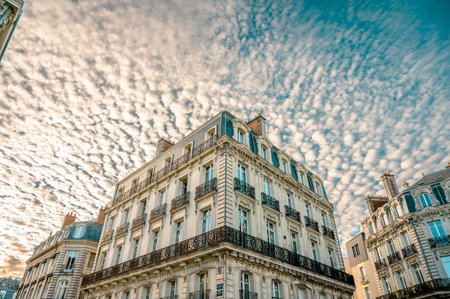 A beautiful historic tenement house in the city center of Nantes, France.の写真素材
