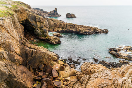 Sea landscape, rocky ocean coast, coast of France near Quiberon.