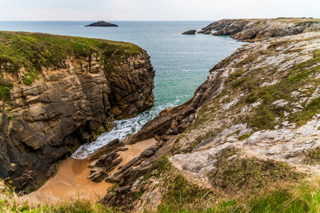 Sea landscape, rocky ocean coast, coast of France near Quiberon.