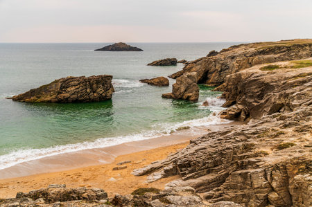 Sea landscape, rocky ocean coast, coast of France near Quiberon.の写真素材