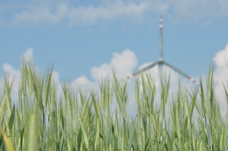 Windmill, production of green energy. Masts with bladesの写真素材