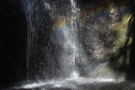 Rainbow at the waterfall Millomeris, in the mountains in Cyprusの写真素材
