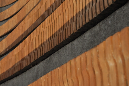 Amphitheater. Wooden benches set in stone circle.の写真素材