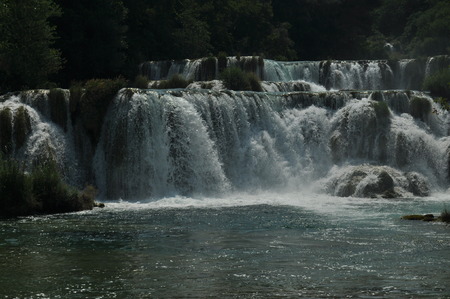 Waterfalls in Krka National Park in Croatia. Strength and picturesque miracle of natureの写真素材