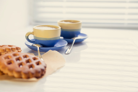 hot coffee and cookies in morning. Soft vintage colors