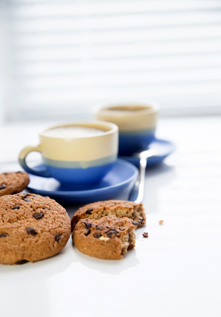 hot coffee and cookies in morning. Soft vintage colorsの写真素材