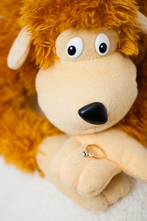 wedding rings on toyの写真素材