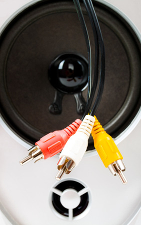 Video and audio jack cable on a speaker の写真素材