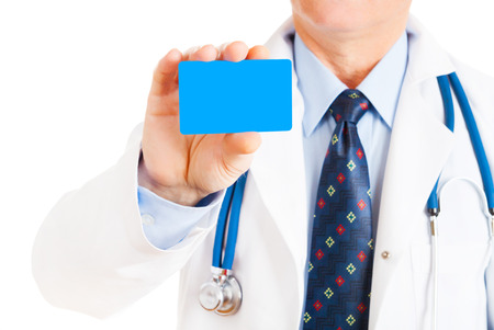 Closeup of business card in doctorの写真素材