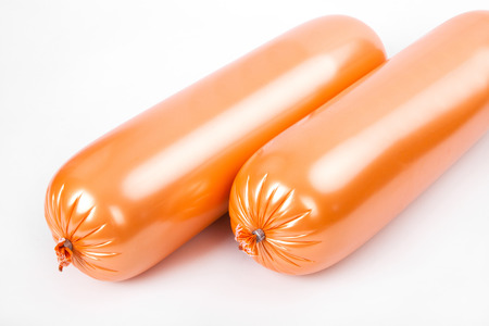 Two Sausages isolated on a white backgroundの写真素材